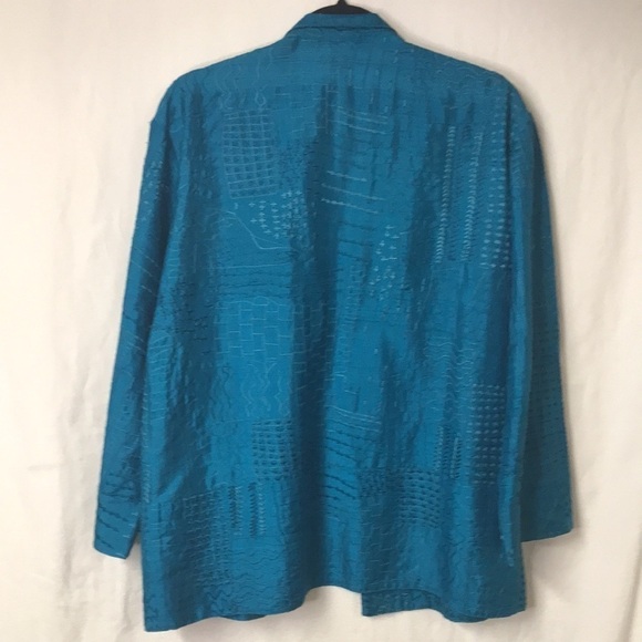 Chico’s Women’s Silk Teal Jacket Open Front Decorative Stitching Size M - Picture 8 of 13
